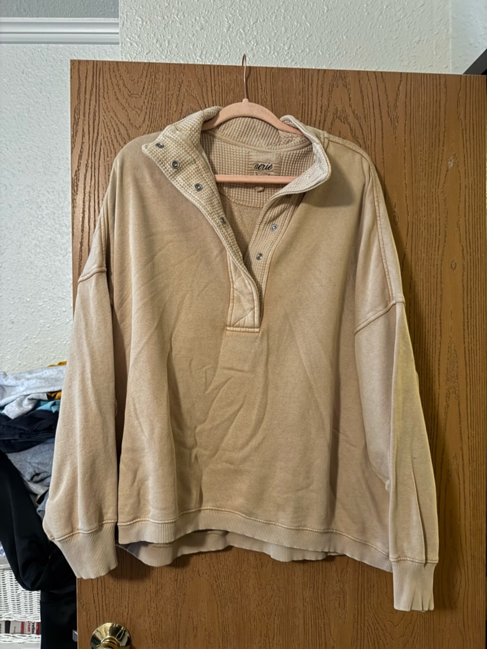 Aerie Tan Pullover Snap-Quarter Sweatshirt